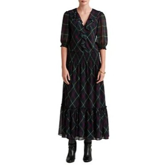 LAUREN RALPH LAUREN  Puffed Sleeve Plaid Georgette Dress - NWT - Size 6 - Picture 2 of 4